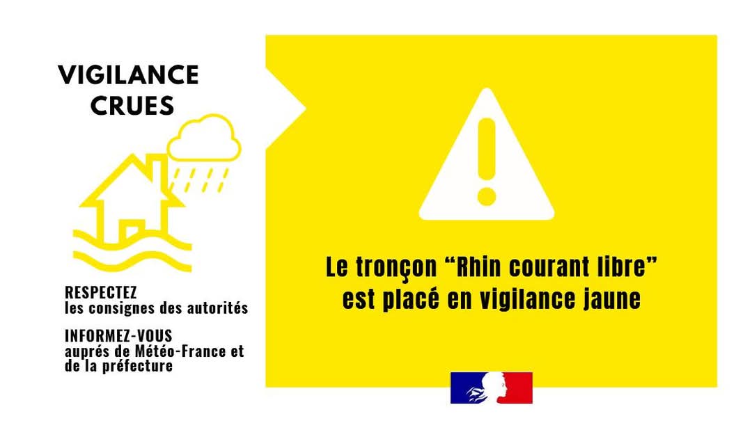[Météo alerte jaune crue]

Le Bas-Rhin est placé en #AlerteJaune
 Pour #crue du tronçon "Rhin courant libre"

Valable dès mercredi 28 janvier 2025

Plus d'infors  : 
Préfecture du Bas-Rhin

<a href="/meteofrance/">Météo-France</a> vigilance.meteofrance.fr/fr/bas-rhin

<a href="/atmorisk/">ATMO-RISK - Christophe MERTZ</a>

📸 Préfecture du Bas-Rhin