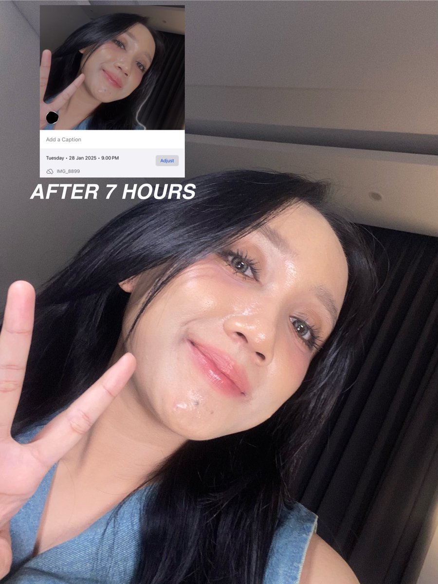 szazzy's tweet photo. mau pamer, aku makeup dari siang tapi sampe malem complexionnya masih oke 😼

[btw ini fotonya pake flash juga! 😭🫵🏻] https://t.co/KcbKamU66p