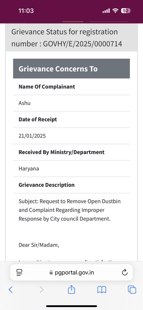 as_unique_'s tweet photo. I am writting to explain complaint regarding Open Garbage Dumping at Opp.Animal Hospital, Bhiwani Road, Jind and complaint regarding improper response by Jind Municiple
I had complained on CPGRAM
 Comp No-GOVHY/E/2025/0000714 @cmohry @anilvijminister @DrKrishanLalMi4@MoHUA_India https://t.co/Nd7LB0ATFb