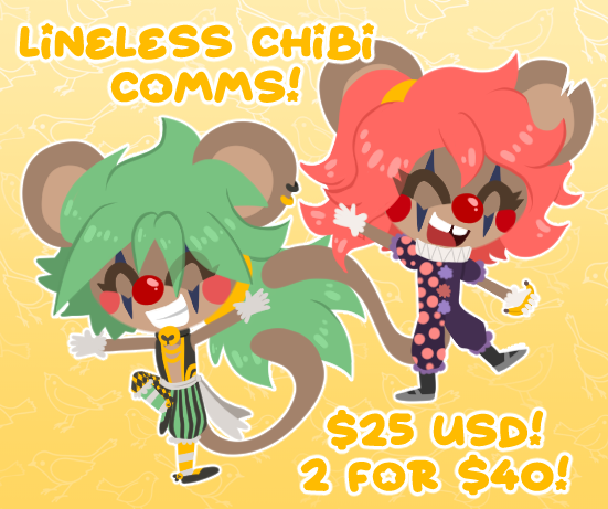 xMoonCanary's tweet photo. Opening up c/oms for this lil chibi style! <3
💜 Simple poses!
💜 Humans &amp; Mobians
💜 Unlimited slots atm
💜 DM me if interested! :D https://t.co/BskN5wcPxQ