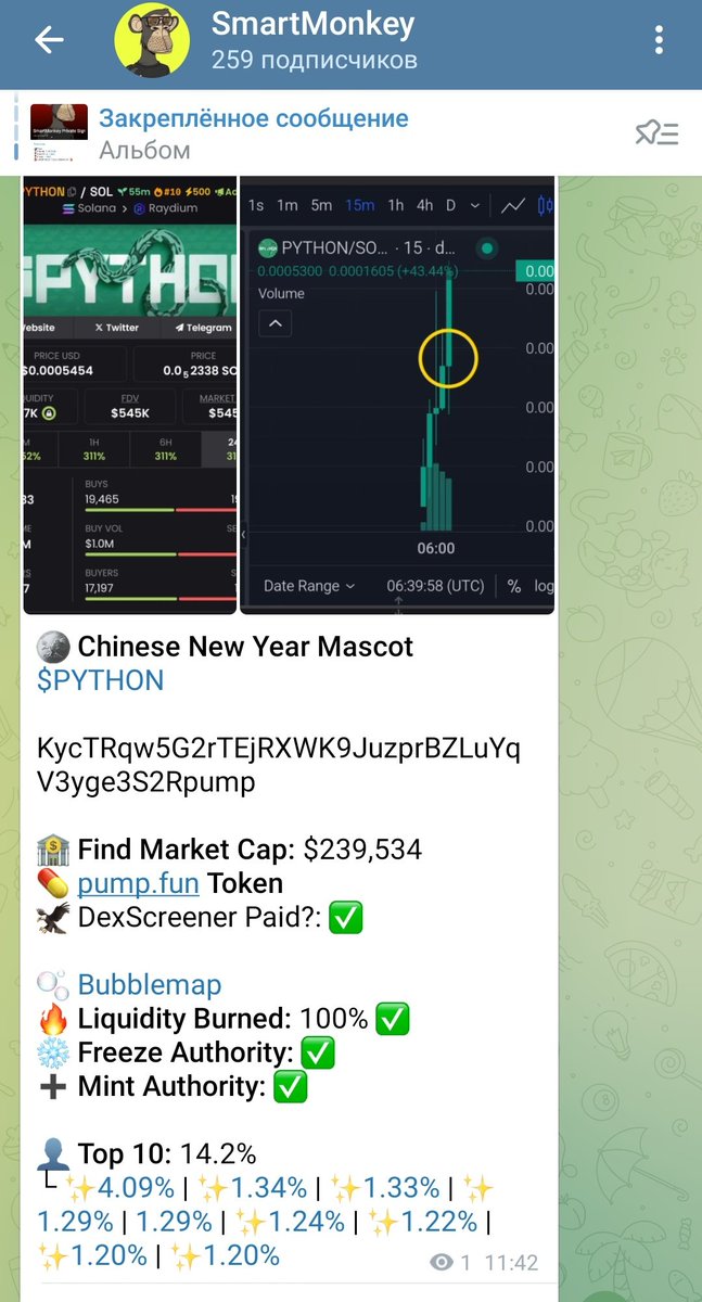 🪙 Chinese New Year Mascot $PYTHON

KycTRqw5G2rTEjRXWK9JuzprBZLuYqV3yge3S2Rpump

🏦 Find Market Cap: $239,534
💊 pump.fun Token
🦅 DexScreener Paid?: ✅

🫧 Bubblemap
🔥 Liquidity Burned: 100% ✅
❄️ Freeze Authority: ✅
➕ Mint Authority: ✅

👤 Top 10: 14.2%
└
