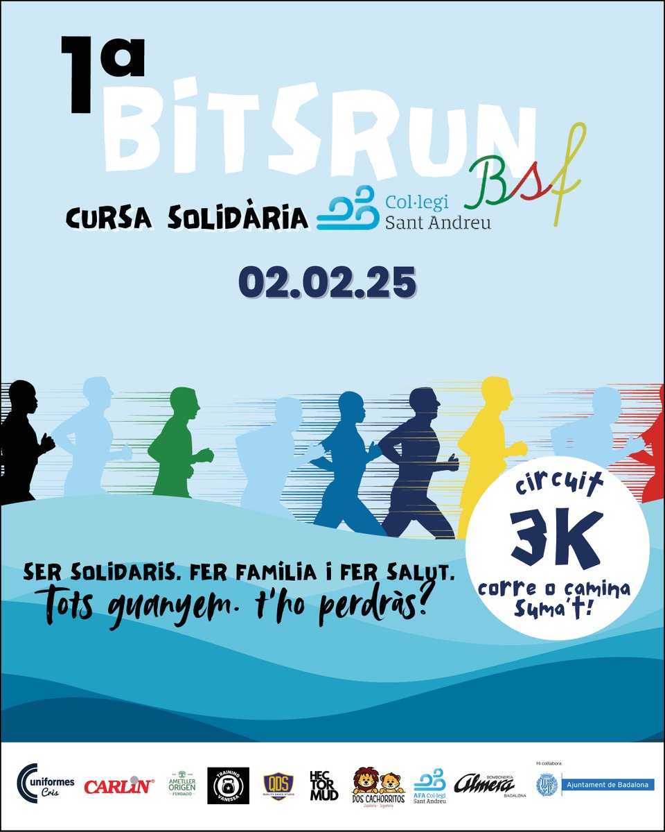 L'escola Sant Andreu organitza una cursa solidària familiar el pròxim diumenge 2 de febrer amb l'objectiu de recaptar fons per a l'ONG Birs Sense Fronteres. 🏃‍♂️

Us convidem a participar i formar part d'aquest esdeveniment. ✅

Cada pas compta! 👍

#esportsbdn
#Badalona