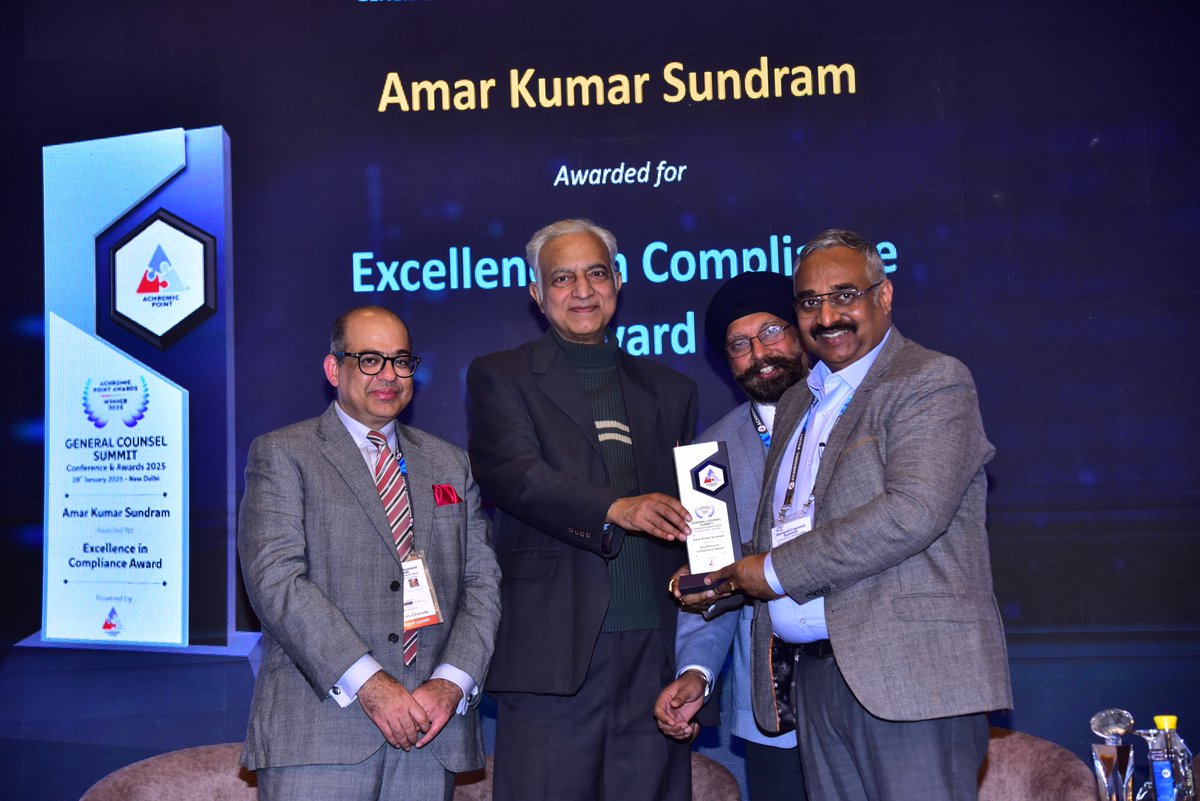AchromicPoint's tweet photo. #AchromicPoint wishes Amar Kumar Sundram a hearty congratulation’s for winning the award in the following Category “Excellence in Compliance Award” at our General Counsel Summit - Conference & Awards 2025 held on 28th January 2025 at Hotel Eros, New Delhi.
#GeneralCounsels https://t.co/92jnyjcWKb