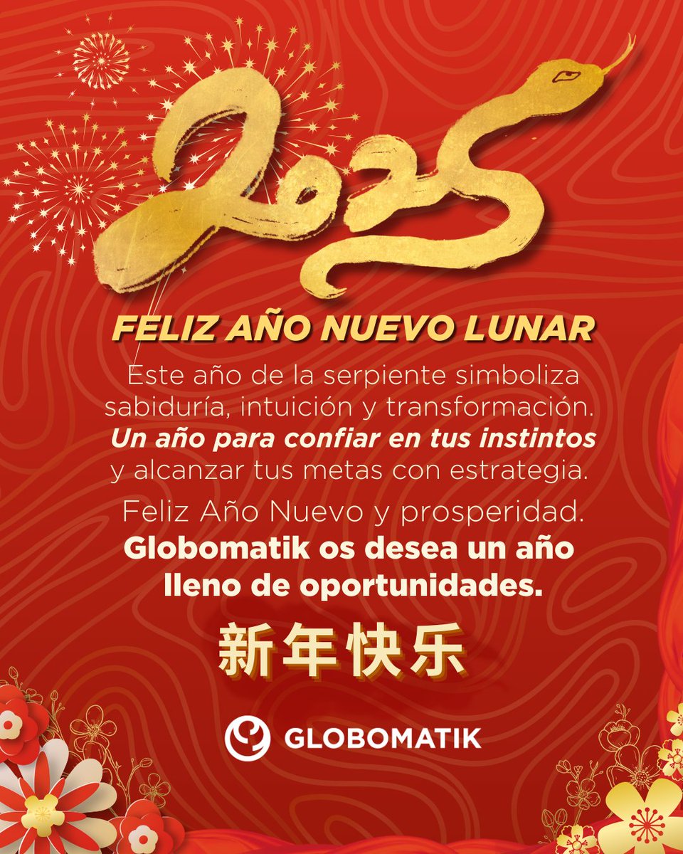 🎉En este Año Nuevo Lunar, les extendemos nuestros mejores deseos. 🐍Que la serpiente, símbolo de sabiduría y transformación, los acompañe en este nuevo ciclo. ¡Prosperidad y éxito!