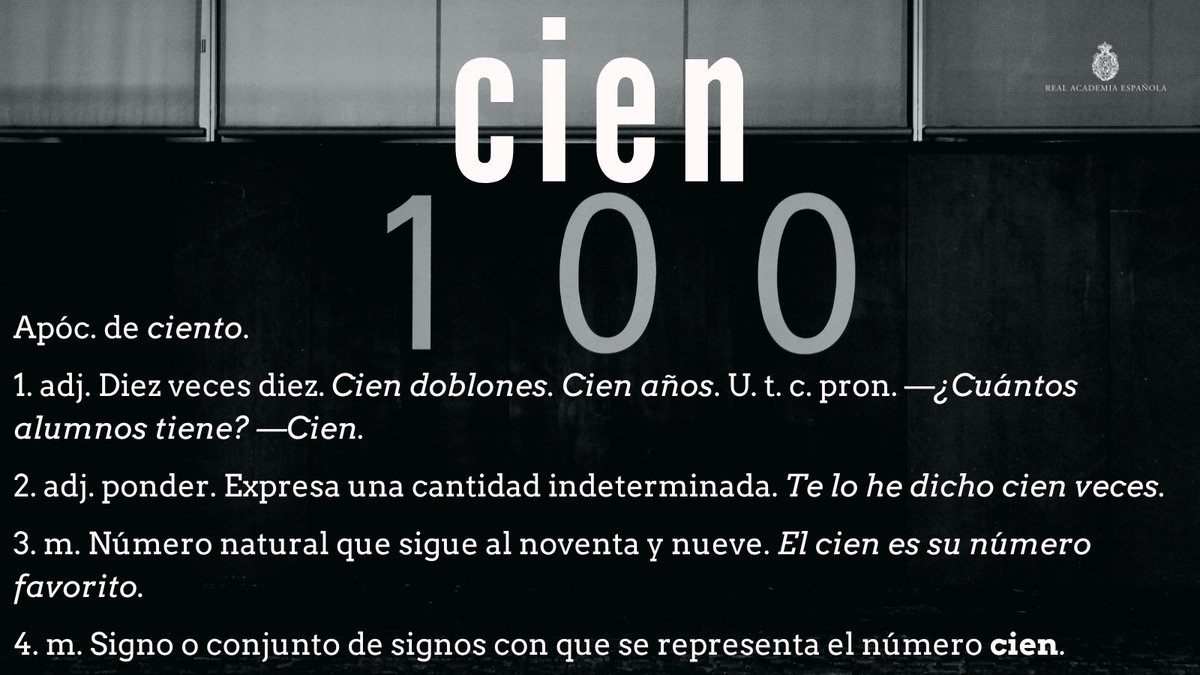 PalabraDelDía | cien Recuerden: • Es «cientos de veces», no «cienes de  veces». • Sí se usa «cienes» para el guarismo: «Pintó varios cienes». • Es  «dos por ciento» (no «por cien»),, image size:1200x675