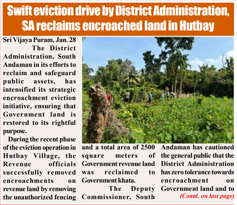 MediaRN_ANI's tweet photo. #NewAndamans
@DcSouthandaman intensifies its strategic encroachment eviction initiative by removing an unauthorized fencing and reclaiming total area of 2500 Sq mtrs of Govt. Revenue land at #Hutbay village. @Andaman_Admin cautioned General Public on #ZeroTolerance towards encroachment on Govt. land and to refrain from it.