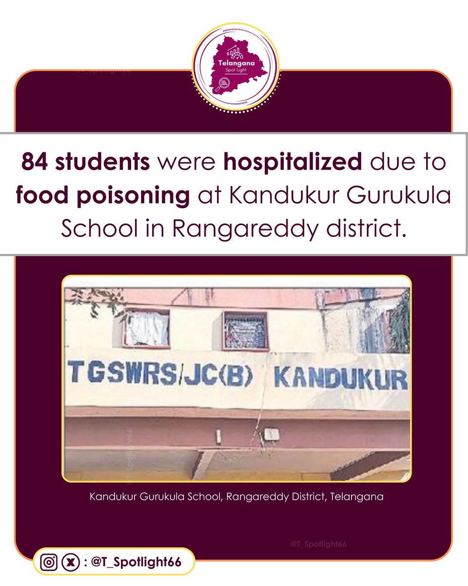 One more Food Poison incident in Telangana.!

84 Gurukula Students were hospitalized due to food poisoning at Kandukur Gurukula School, Ranga Reddy District, Telangana

#FoodPoisoning #Telangana