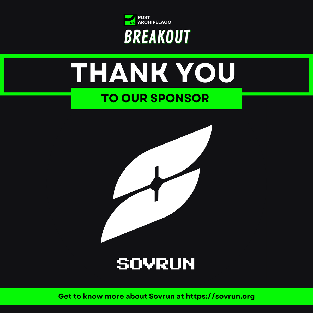 rustarchipelago's tweet image. ✨Huge thanks to @SovrunOfficial  for teaming up with Rust Archipelago: Breakout! 🎮 🦀

𝗦𝗼𝘃𝗿𝘂𝗻 is redefining gaming with player-owned digital assets, virtual worlds, and on-chain games. 🚀💡

🎟️ Don’t miss out—register now: lu.ma/e03dzyz9