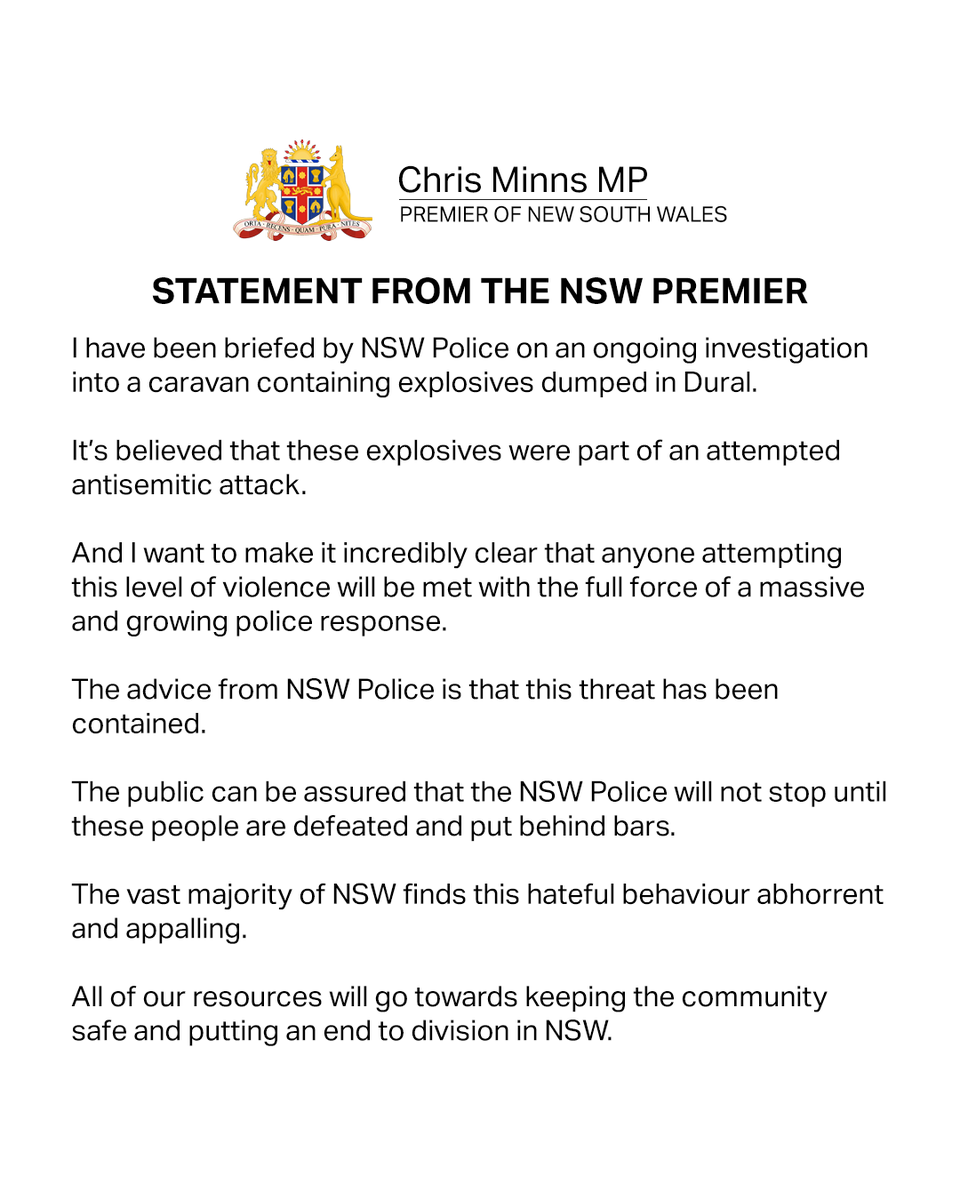 ChrisMinnsMP's tweet photo. Statement from the NSW Premier. https://t.co/OxHXuPCJ0m