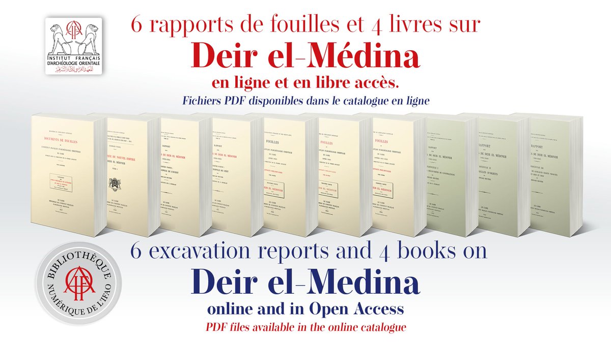 Engagé dans une politique d’Open Access, l'Ifao met en ligne en accès libre une série de rapports de fouilles (de 1929 à 1940) et d’ouvrages sur Deir el-Médina, disponibles dans la Bibliothèque numérique de l’Ifao : 
ifao.egnet.net/publications/e…