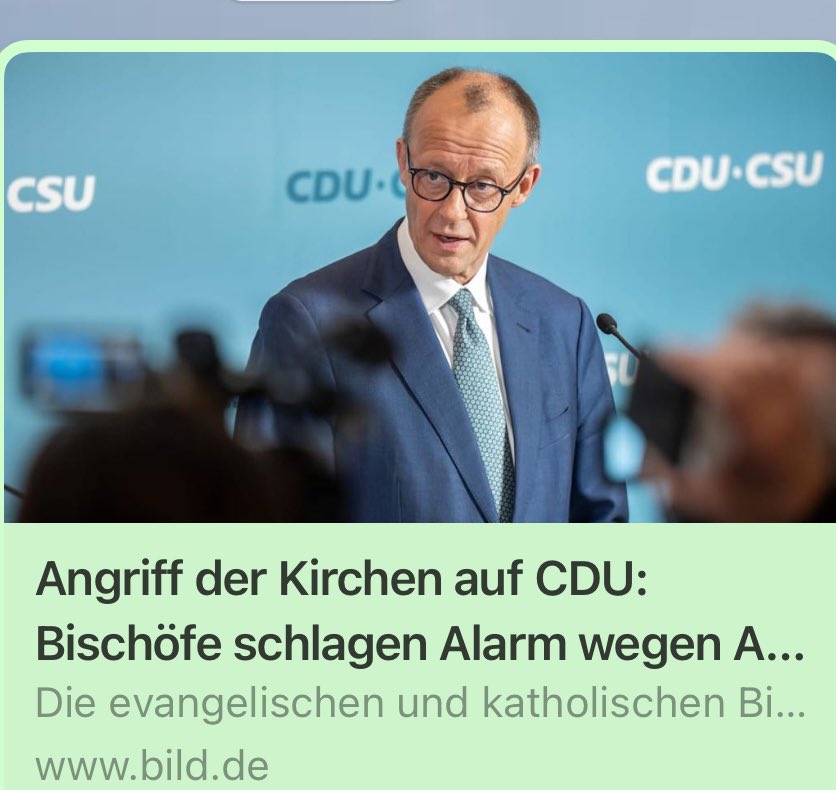 Lisa Schäfer (@lisa_schaefer20) on Twitter photo Naturlich laufen die Grünen-Vorfeldorganisationen Sturm - ein klares Zeichen, dass <a href="/_FriedrichMerz/">Friedrich Merz</a> gerade alles genau richtig macht!
Vielleicht sollte die Kirche erst einmal vor der eigenen Tür kehren, bevor sie anderen kluge Ratschläge erteilt - zu tun gibt es dort sicherlich Naturlich laufen die Grünen-Vorfeldorganisationen Sturm - ein klares Zeichen, dass <a href="/_FriedrichMerz/">Friedrich Merz</a> gerade alles genau richtig macht!
Vielleicht sollte die Kirche erst einmal vor der eigenen Tür kehren, bevor sie anderen kluge Ratschläge erteilt - zu tun gibt es dort sicherlich