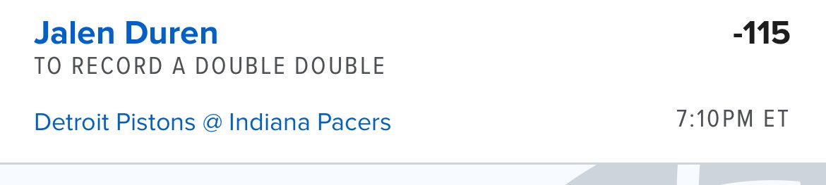 LadderMeUp's tweet image. My first straight bet play: 0-0 🎯

“❤️” if tailing!!

Jalen Duren Double Double -115 FD

Duren has hit this in 9 straight games against the Pacers…

- Jalen Duren has recorded a DD in every game against the Pacers except his first ever matchup, where he played only 18 minutes…