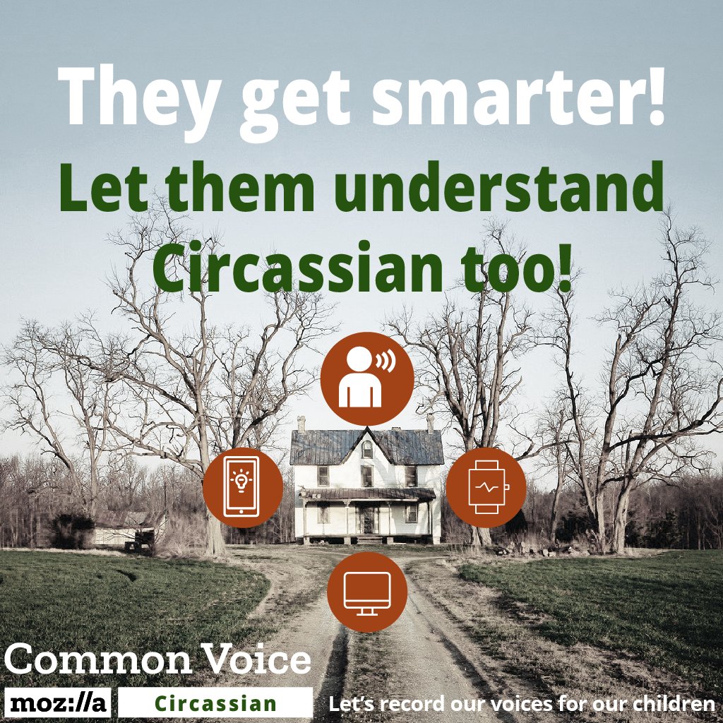 They get  smarter! Let them understand Circassian too!

We can now communicate with technology by our voices, but only common languages ​​are supported. Why not with Circassian?

Join us on Telegram: bit.ly/cv_circassian_…

#Mozilla #CommonVoice #Circassian