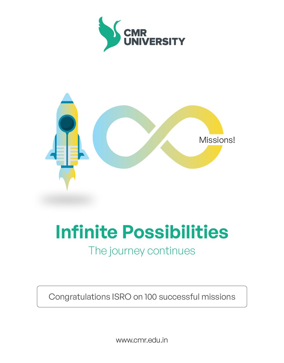 Your journey continues to inspire generations to reach for the stars.
Congratulations <a href="/isro/">ISRO</a> on 100 successful missions!
100 missions. Infinite possibilities. The journey continues.

#CMRUniversity #ISRO100Missions #ProudMoment #SpaceExploration #IndiaInSpace #MissionSuccess