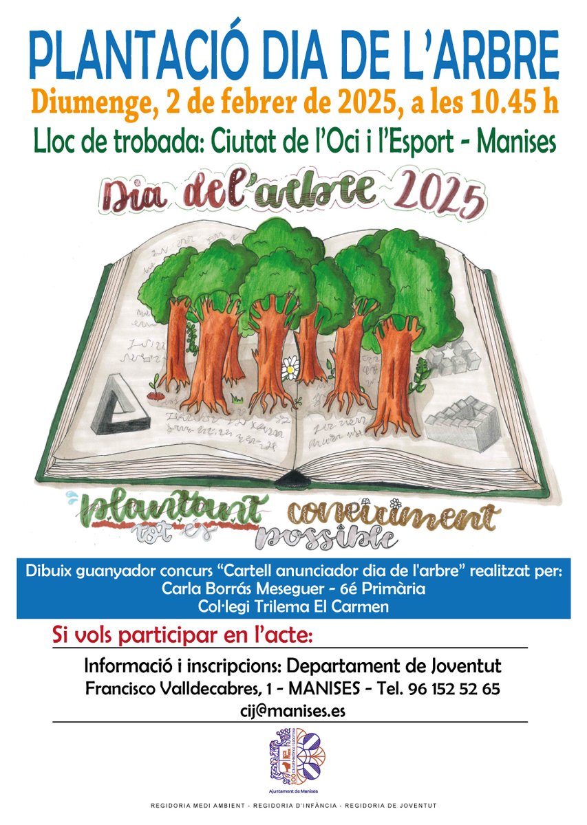 📢Recorda que el diumenge celebrarem a #Manises el Dia de l'Arbre amb una plantació a la Ciutat de l'Oci i de l'Esport.🌳🌳 Encara estàs a temps de participar‼️Posa't en contacte amb:cij@manises.es
🕔10.45 h
📆2 febrer
📌Ciutat de l'Oci i l'Esport