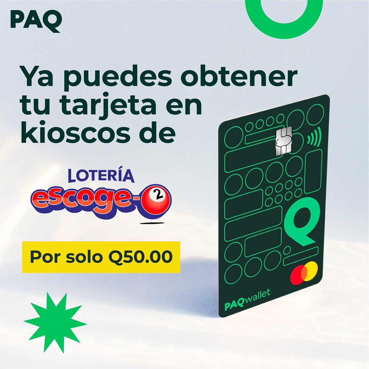 PAQ_GT's tweet photo. 🎉 ¡Ya puedes obtener tu tarjeta PAQ Wallet en los kioscos de Lotería Escoge 2! 💳✨

Por solo Q50.00, disfruta de una forma fácil y segura de manejar tu dinero. 🔥 ¡Corre por la tuya y empieza a pagar en cualquier comercio con POS! 🛍️💼

#TarjetaPAQ #LibertadDePago #FácilYRápido https://t.co/PeYFZcGa7t