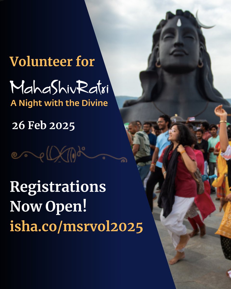 ishafoundation's tweet photo. This #Mahashivratri, be part of creating one of the largest spiritual celebrations on the planet. As a volunteer, immerse yourself in the powerful energies of this night while serving alongside hundreds of others.
To register: https://t.co/LeXIB3Azlo https://t.co/vaDWDHJtWT