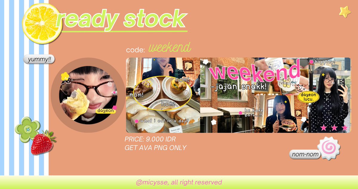 micysse's tweet photo. help rt yaa, terimakasih!

haloo! aku ada layout ready stock chaeryeong, dayeon, isa, krystal yang bisa sung kamu jemput sekarang:3 
pricinya only 9k/each sudah free retext iaa ⭐️___⭐️

#zonauang https://t.co/rWsgVortmo