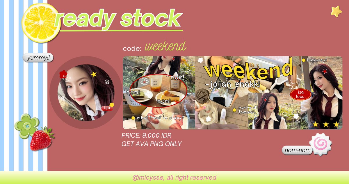 micysse's tweet photo. help rt yaa, terimakasih!

haloo! aku ada layout ready stock chaeryeong, dayeon, isa, krystal yang bisa sung kamu jemput sekarang:3 
pricinya only 9k/each sudah free retext iaa ⭐️___⭐️

#zonauang https://t.co/rWsgVortmo