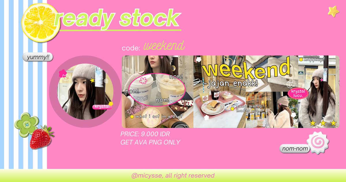 micysse's tweet photo. help rt yaa, terimakasih!

haloo! aku ada layout ready stock chaeryeong, dayeon, isa, krystal yang bisa sung kamu jemput sekarang:3 
pricinya only 9k/each sudah free retext iaa ⭐️___⭐️

#zonauang https://t.co/rWsgVortmo