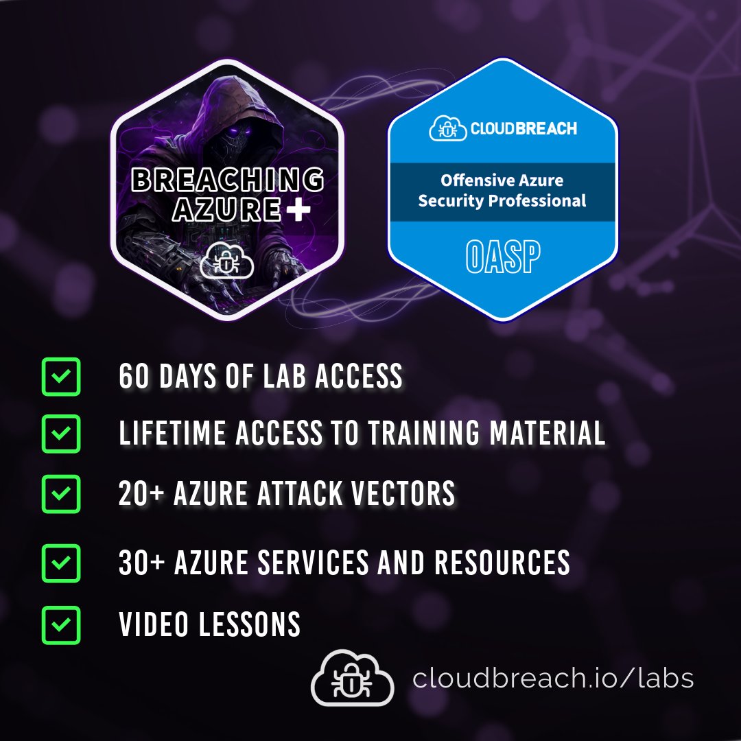 Cloud_Breach's tweet image. 🚀 Unlock your #Azure security skills with #BreachingAzure+! 🔐💻

Gain hands-on experience with real-world attacks on Azure environments 🌐💥. Learn to identify vulnerabilities, bypass security measures, and secure Microsoft Azure like a pro! 🔧🔒

📝 60 days of access &amp;amp; 2 exam…