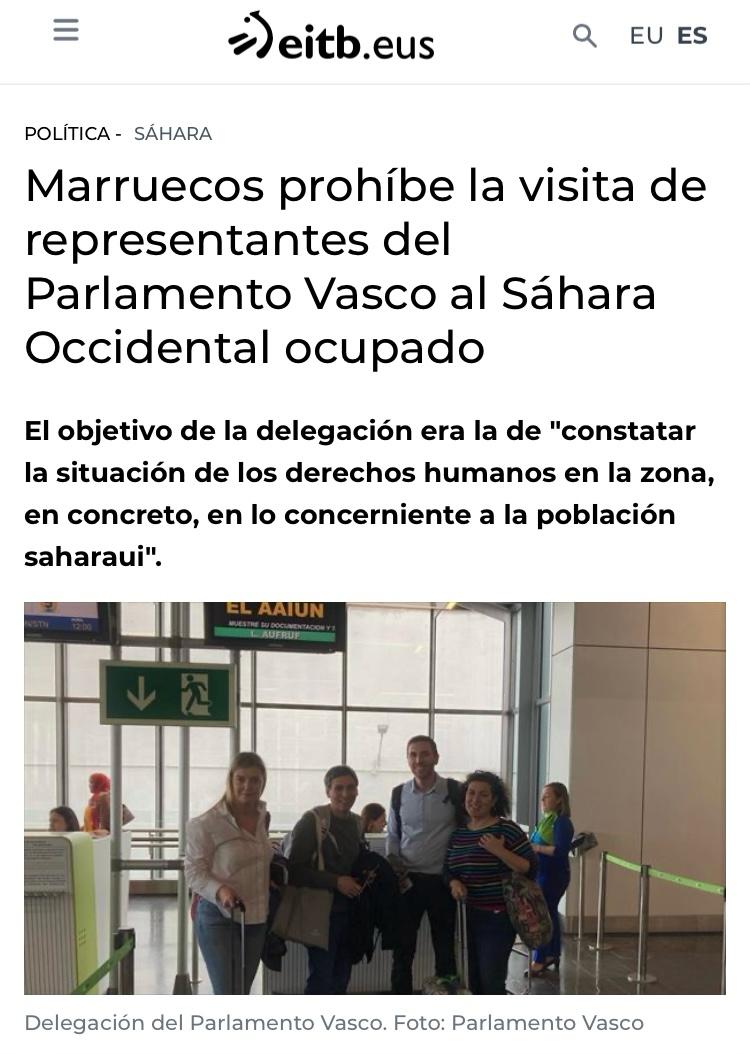 🚨 Marruecos vuelve a censurar y silenciar impidiendo la entrada de representantes vascos al Sáhara Occidental ocupado.

Basta de represión. Cuantas más voces denunciemos, más se escuchará la resistencia y lucha del pueblo saharaui por su libertad. 

🔗eitb.eus/es/noticias/po…