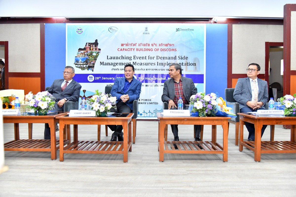 mspdcl_manipur's tweet photo. ✅ Successful Launch of Demand Side Management Measures!⚡🌱
MSPDCL & Greentree Global, under @beeindiadigital’s Capacity Building of DISCOMs program, successfully hosted the launch event on 28th Jan 2025 at Hotel Imphal.
#MSPDCL #DemandSideManagement #EnergyEfficiency https://t.co/Xn5aahUfDR