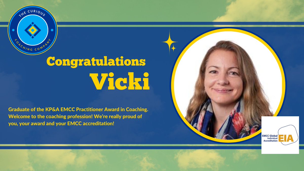 Huge congratulations to Vicki Lonie on becoming a fully qualified and <a href="/EMCCglobal/">EMCC Global</a>-accredited coach! We're so delighted for you! 
If you're interested in coaching training, do get in touch:
info@curiouscoachingcompany.co.uk or DM! Starting June 2025!
<a href="/mattdechaine/">Matt Dechaine ❄️🦩</a> <a href="/SarahFoxCoach/">Sarah Fox 🍉</a>