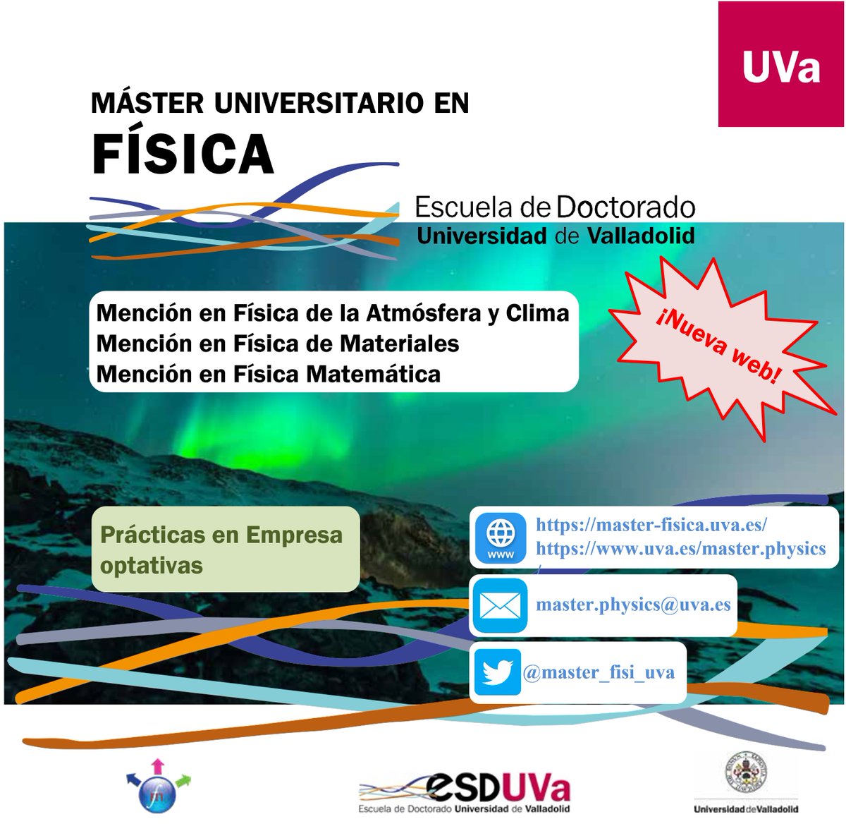 📢📢ℹ️ Estrenamos nueva web‼️‼️ 🪩🪩🪩
👉master-fisica.uva.es
Con acceso directo a ...
... Becas y Ayudas 💶
... Trabajo Fin de Máster 📖
... Prácticas en Empresa 🧑‍🔬👩‍🔬
... Asignaturas y Profesores 👩‍🏫👨‍🏫
... Noticias 📰 
... y mucho más ‼️