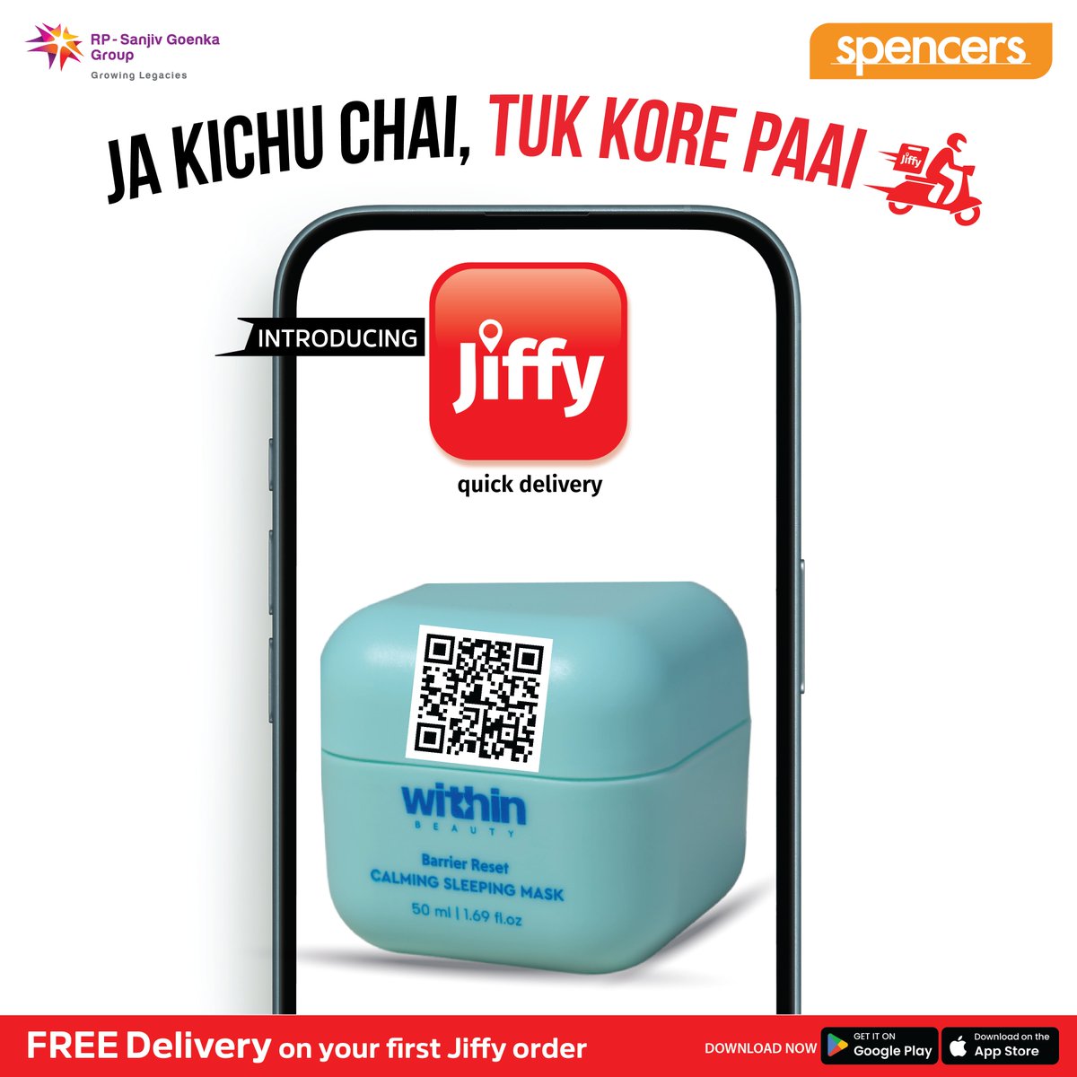 RetailSpen26407's tweet photo. Why wait for glowing skin when you can have it in a Jiffy?
Skip the aisles, skip the hassle, and get your skincare routine delivered right at your doorstep.
Download NOW!
#WithinBeauty #JoBhiChahoJhattSePaao #JaKichuChaiTukKorePai #Jiffy #Spencers https://t.co/VVy0ReA9wo