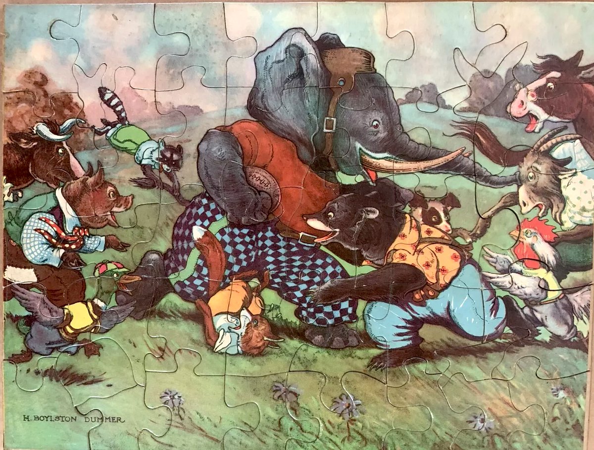 1940s Uncle Wiggily Picture Puzzles. Elephant football. Howard R. Garis. Drawings by Elmer Rache. Milton Bradley
