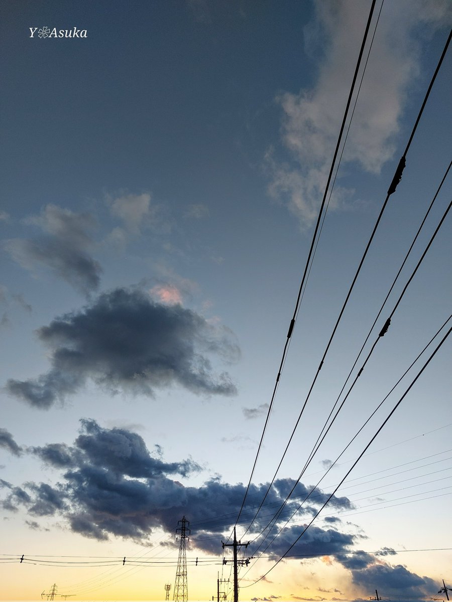 yumeasutw's tweet photo. 冷たい西風が吹き抜ける日の入り🌇
#黒雲 が流れ行く西の彼方が
オレンジに🟧✨
砂絵のような #尾流雲 が
風に流されています🌬️
東は桃色の #ビーナスベルト 🩷
#イマソラ
#空の名前
#天気の図鑑 #雲の超図鑑
#高積雲 #積雲
#夕空 #夕焼け #鉄塔 #電柱 #電線
#sunset
#a2025 #a0129 #a202501 https://t.co/zZtfpbNiQJ