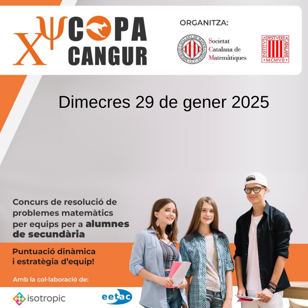EETAC-UPC (@eetac_upc) on Twitter photo Molta sort avui als participants a la Copa Cangur!!
<a href="/soccatmat/">Societat Catalana de Matemàtiques</a> #copacangur Molta sort avui als participants a la Copa Cangur!!
<a href="/soccatmat/">Societat Catalana de Matemàtiques</a> #copacangur