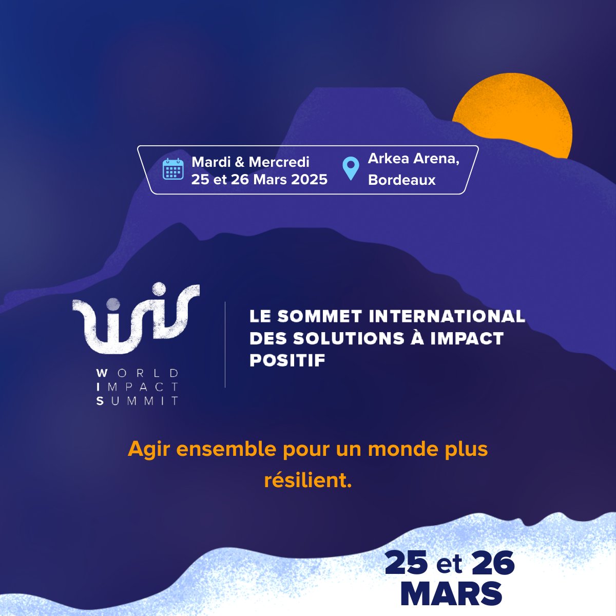 🌍 World Impact Summit 2025 🌿
Les 25 &amp; 26 mars, RDV incontournable des acteurs du changement !
📅 Au programme : témoignages, débats, tables rondes et ateliers, autour de 7 grandes thématiques.
📍Arkea Arena, Bordeaux

👉 Inscrivez-vous ici : bit.ly/BilletterieWIS…