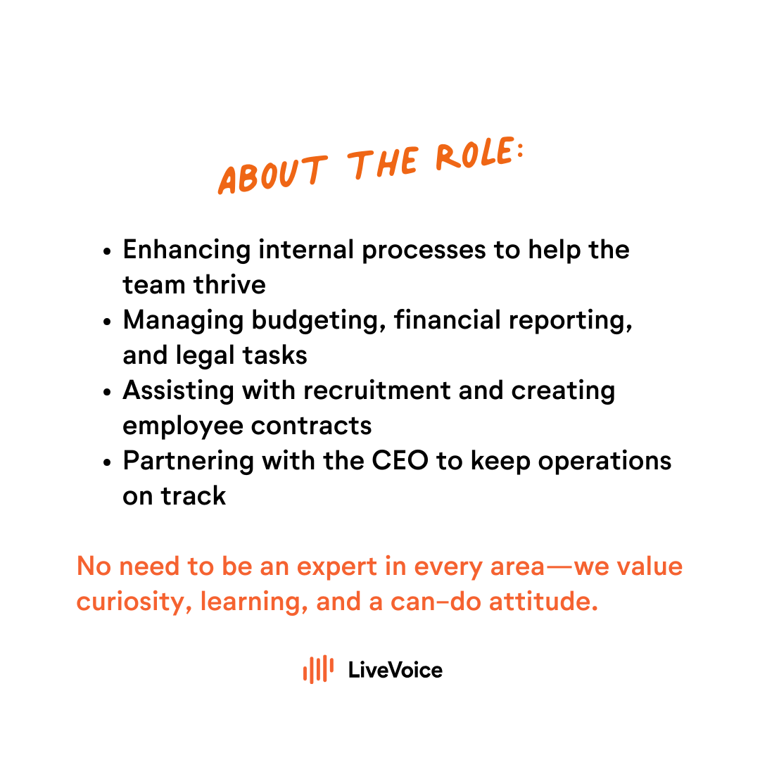 livevoice_io's tweet photo. As we grow, we’re looking for a COO with experience in Finance, HR, Business, or Law to collaborate closely with our CEO and help bringing the company to the next level. 👩‍💼👨🏽‍💼👩🏾‍💻👨‍💻🧕👩🏻‍💼🧑‍💼

For more details👉 https://t.co/U2v9sELcad 

#LiveVoice #COO #JobOpening #TechJobs https://t.co/yzmqn5mx2Y