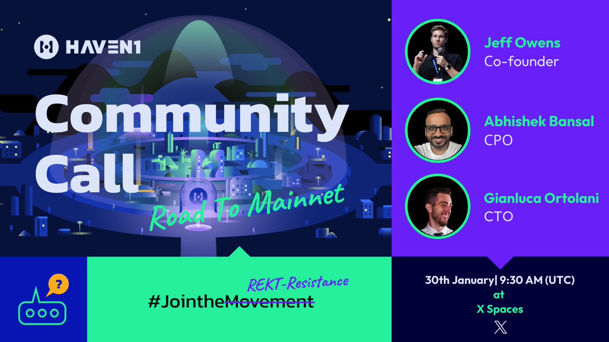 🚀Haven1 Community Call: Road to Mainnet 🚀

Join the Haven1 team as we share the latest updates and give you an exclusive behind-the-scenes look at our progress on the Road to Mainnet!

🗓️ Date: January 30th
⏰ Time: 9:30 AM (UTC)

💬 Got questions? The top 5 questions will each