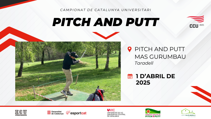 #CCU25 I Ja pots inscriure't al Campionat de Catalunya Universitari de Pitch &amp; Putt 2025!🏌️‍♀️

🗓️1 d'abril
📌Pitch &amp; Putt Mas Gurumbau
✍️Per a més informació i inscripcions: esportuniversitari.cat/noticia-item/1…

#EsportUniverstiari #Esportcat <a href="/EsportsUVic/">Servei d'Esports UVic-UCC</a> <a href="/masgurumbau/">masgurumbau</a> <a href="/pitchputtcat/">pitch.cat</a>