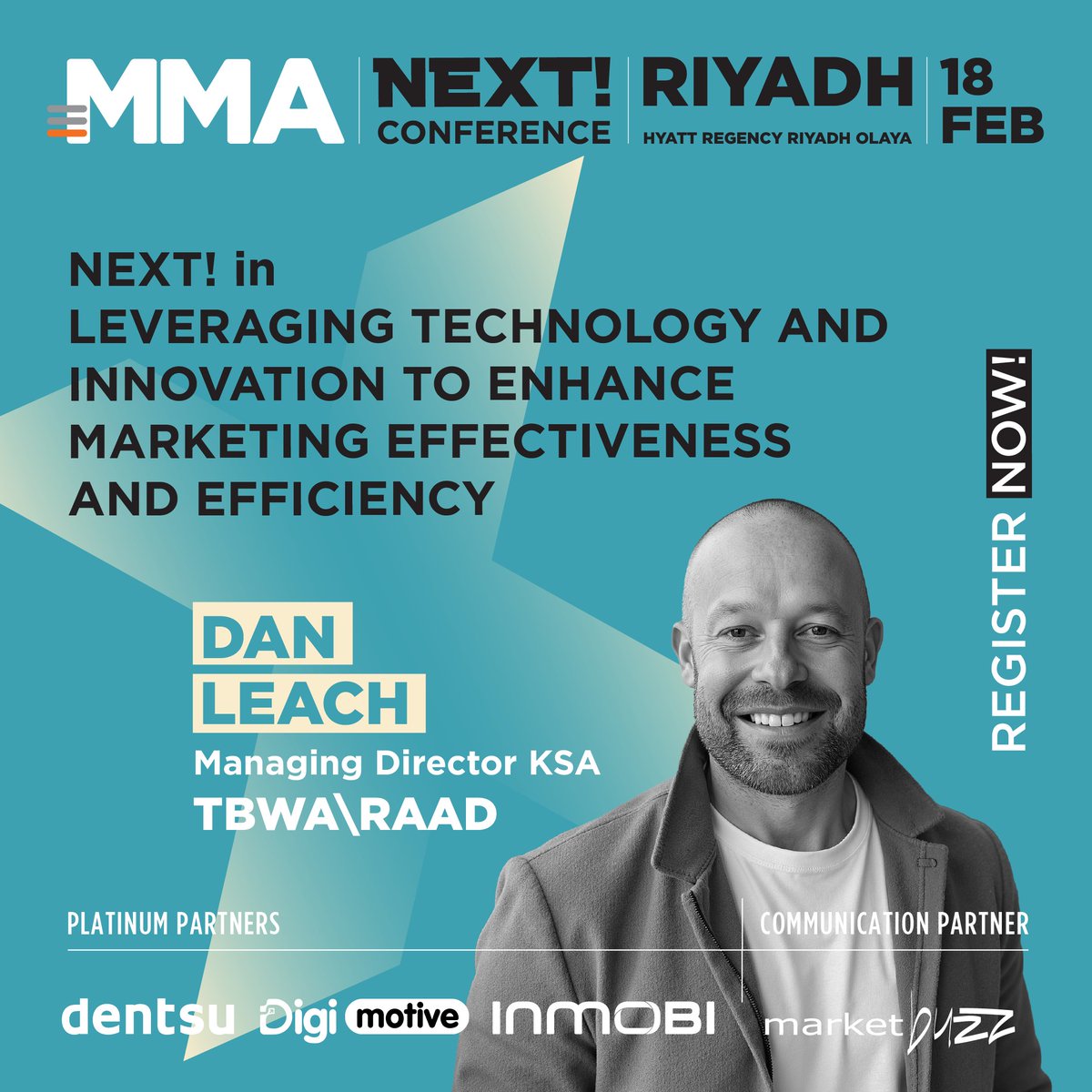 Our MD in KSA Dan Leach, will be speaking at MMA NEXT! Conference on Feb 18 at Hyatt Regency Riyadh Olaya, from 11:40 AM to 12:10 PM. Joining a panel of industry leaders, Dan will explore how tech &amp; innovation are reshaping marketing. Secure your spot: shorturl.at/ShgH3