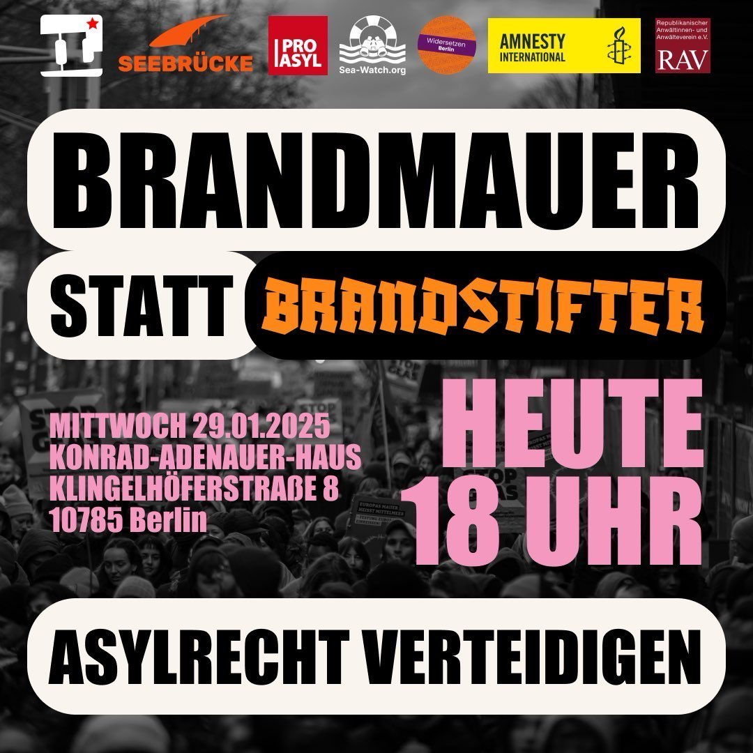 Ich bin heute nicht in Berlin, hoffe aber angesichts der heutigen Abstimmungen im Bundestag auf rege Beteiligung vor dem Adenauer-Haus. #Brandmauer  #cdu