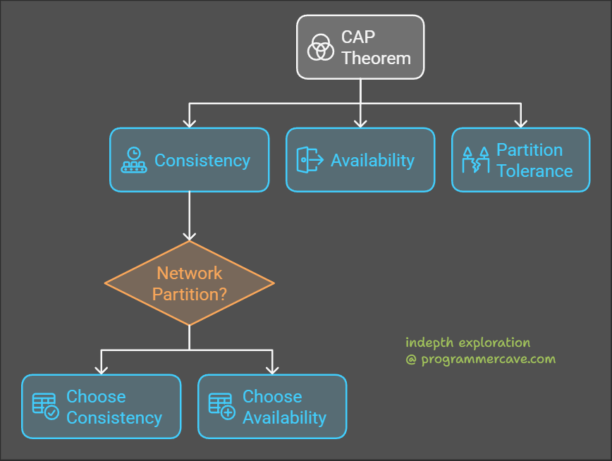 Programmercave's tweet image. 💡 CAP Theorem Simplified!
📌 Choose 2: Consistency, Availability, Partition Tolerance.
🔍 Learn real-world trade-offs & PACELC insights!
programmercave.com/Interview-Ques…
#SystemDesign #Tech #DistributedSystems #Scalability