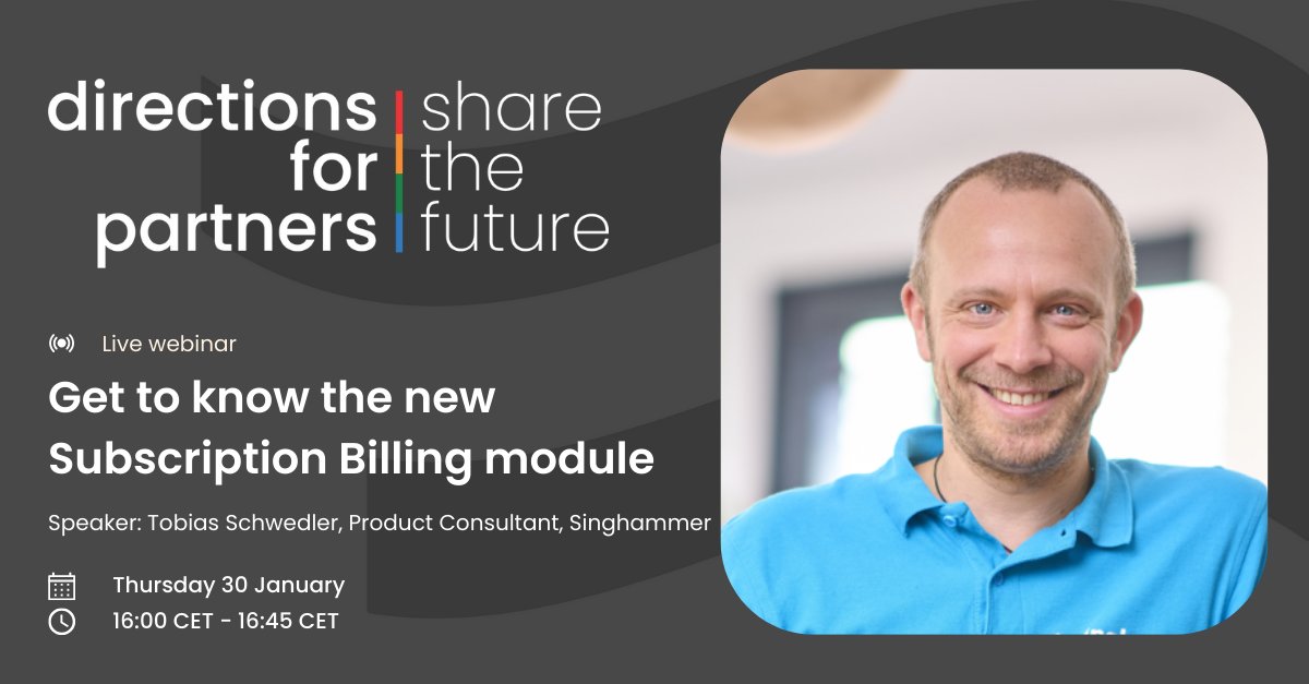 DirectionsEMEA's tweet image. Join us tomorrow at 16:00 CET for a deep dive #webinar with Tobias Schwedler into the new #SubscriptionBilling module. 
📅 Webinar | Thu, 30 Jan | 16:00 - 16:45
👇 Register here
bit.ly/4jp5WiY
#DirectionsforPartners #Sharethefuture #MSDYN365 #msdyn365bc #businesscentral