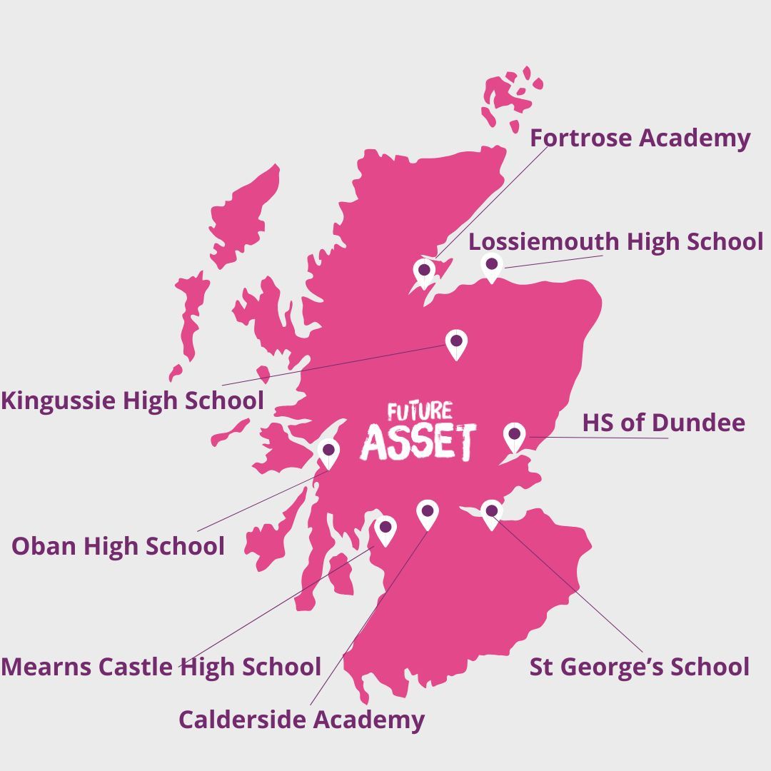 Future_Asset's tweet photo. Our Finalists on the Map!🌍 

We are incredibly proud of the scope of our Competition and happy to say we have engaged with schools in all council areas across Scotland. 

  #IAmAnAsset #BudgeIpDave #InspiringGirls #Scotland https://t.co/udy9hMJSjL