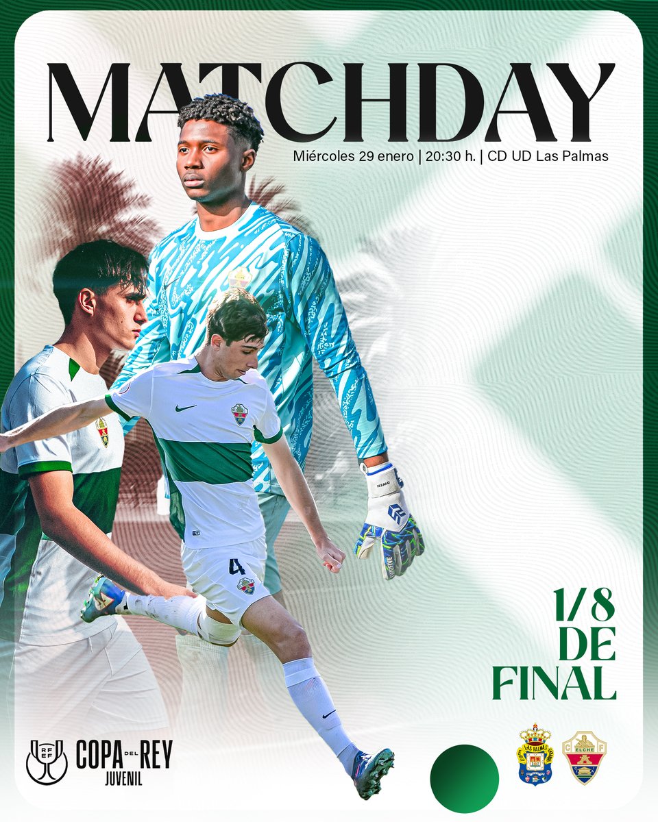 futbolbaseECF's tweet photo. 🤍 𝐃𝐈́𝐀 𝐃𝐄 #CopaDelReyJuvenil 💚

🏆1/8 de Final
🆚 UD La Palmas
⏰ 20:30 h.
📍Las Palmas de Gran Canaria

#CanteraECF https://t.co/hGXeQvMi4c
