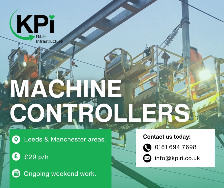 kpirail's tweet image. Machine Controllers | £29 p/h | Needed for key projects between Manchester & Leeds. Ongoing weekend work. Immediate starts. Call KPI Rail on 0161 694 7698, email info@kpiri.co.uk to apply, or find out more here: bit.ly/KPIrailjobs #machinecontrollers #railjobs