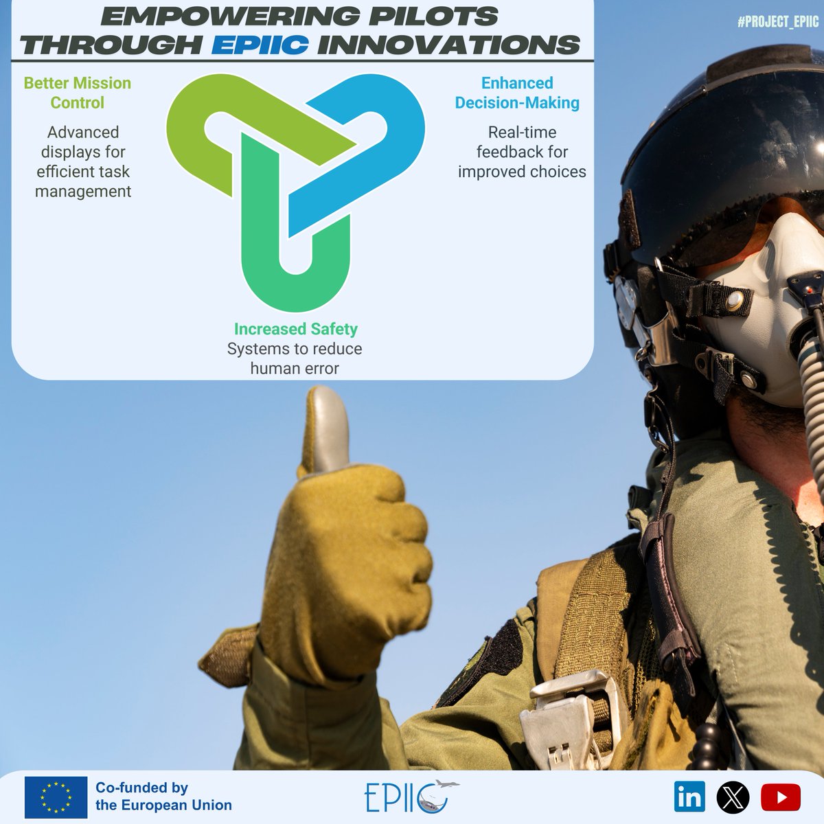 ⚡️Empowering Pilots with EPIIC Innovations

Through cutting-edge tech, EPIIC is revolutionizing the future of aviation by enhancing pilot efficiency, safety, and mission effectiveness.

🧐Explore more: edf-epiic-project.eu

#DGDEFIS, #StrongerTogether