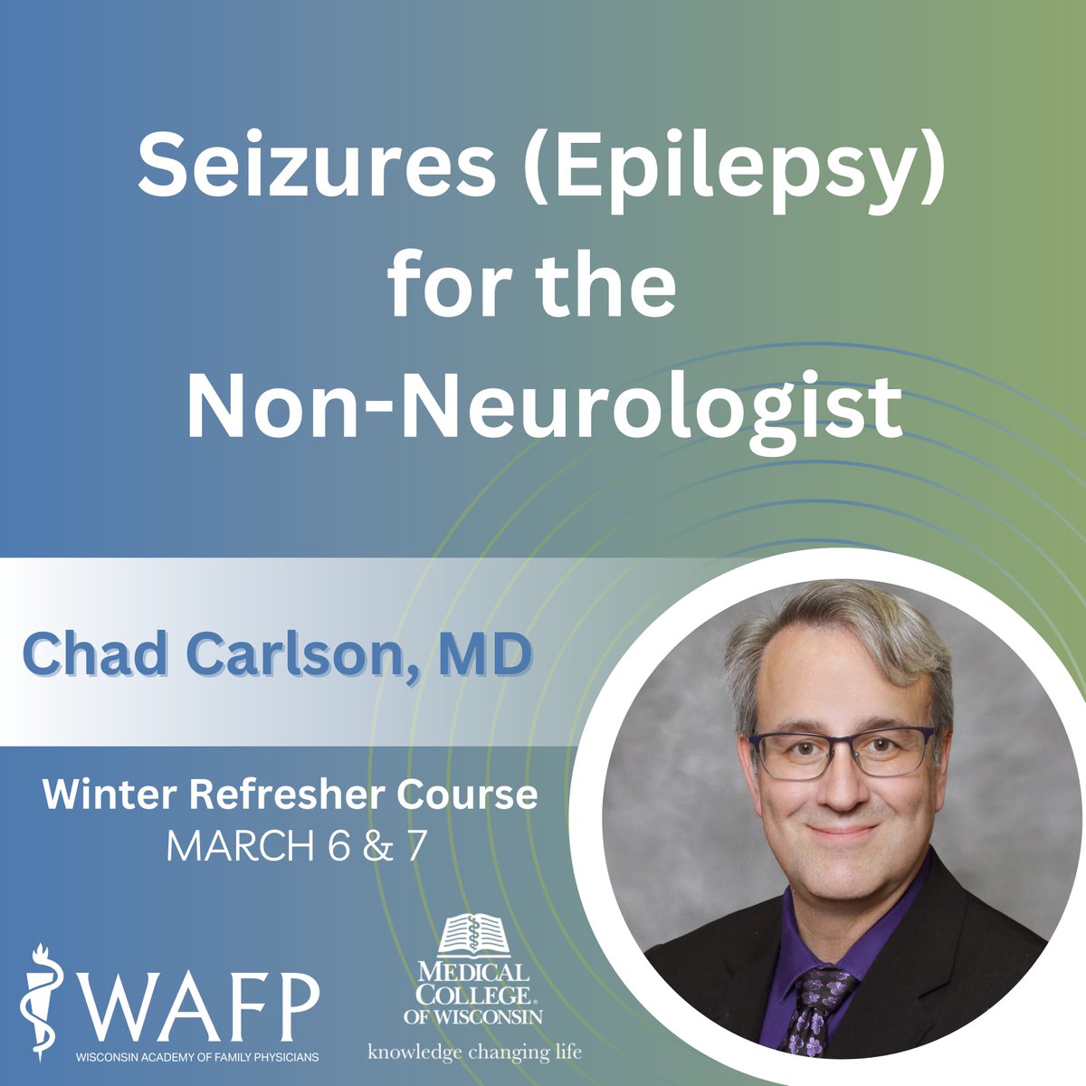 Chad Carlson, MD, will present “Seizures (Epilepsy) for the Non-Neurologist” at the WAFP &amp; MCW Winter Refresher Course.

This interactive session will focus on the approach, diagnosis, and management of seizures.

Register now: wafp.org/forms/2025-mcw…