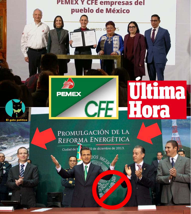 elgatopolitico_'s tweet photo. 🔴🔴¡Última hora! 🇲🇽🥁🥁
La presidenta firma y envía el Paquete de Reformas a la Constitución para echar atrás la reforma energética de Peña Nieto del 2013 y elevar a la CFE y a Pemex como garantes de la soberanía energética de México:

"Es una reversión de la reforma del 2013 de Peña Nieto, cuyo objetivo era privatizar. De hecho, es una reversión incluso de reformas a las leyes secundarias de 1992, se recupera el sentido de CFE y de PEMEX como garantes de la producción de energía para el pueblo de México y como garantes de la soberanía nacional", dijo.
#MañaneraDelPueblo 📛📛