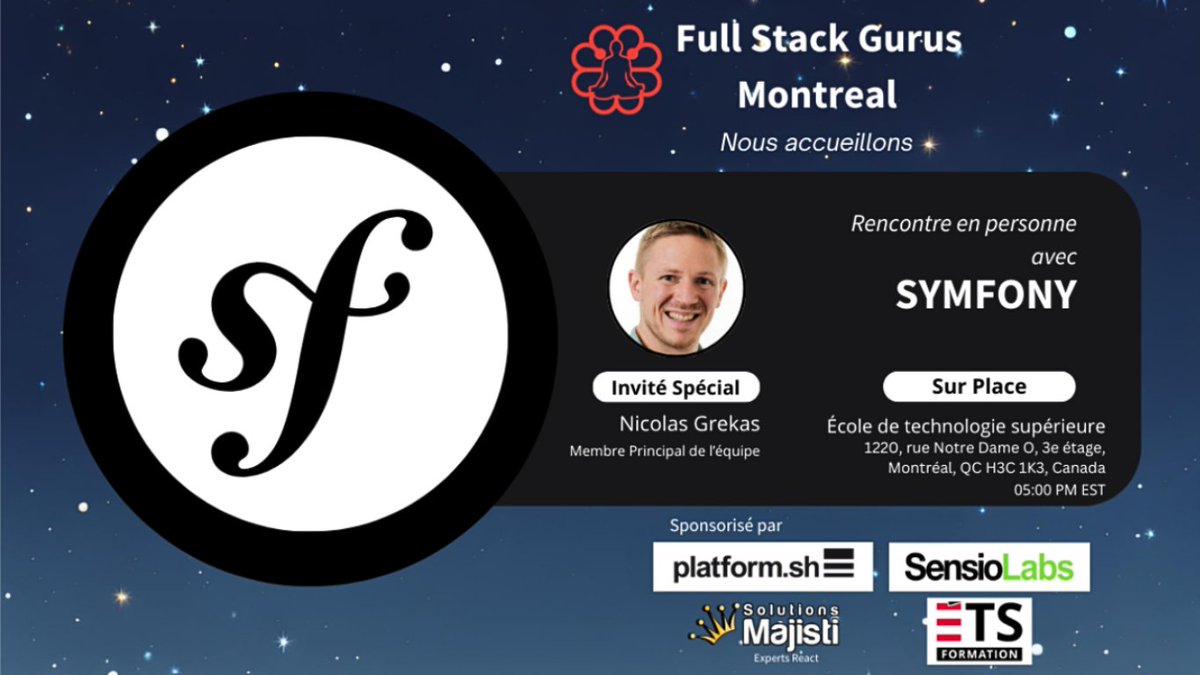 🇨🇦 Montréal, on arrive !

La veille de <a href="/ConFooCa/">ConFoo Developer Conference</a>, retrouvez-nous le 25/02 pour un meetup #Symfony avec <a href="/nicolasgrekas/">Nicolas Grekas 💙💛</a>. Il présentera "Taming Symfony Dependency Injection" avant un apéro communautaire 🍻 + tirage au sort 🎁

Inscription gratuite + infos 👉 bit.ly/4hyWtUI
