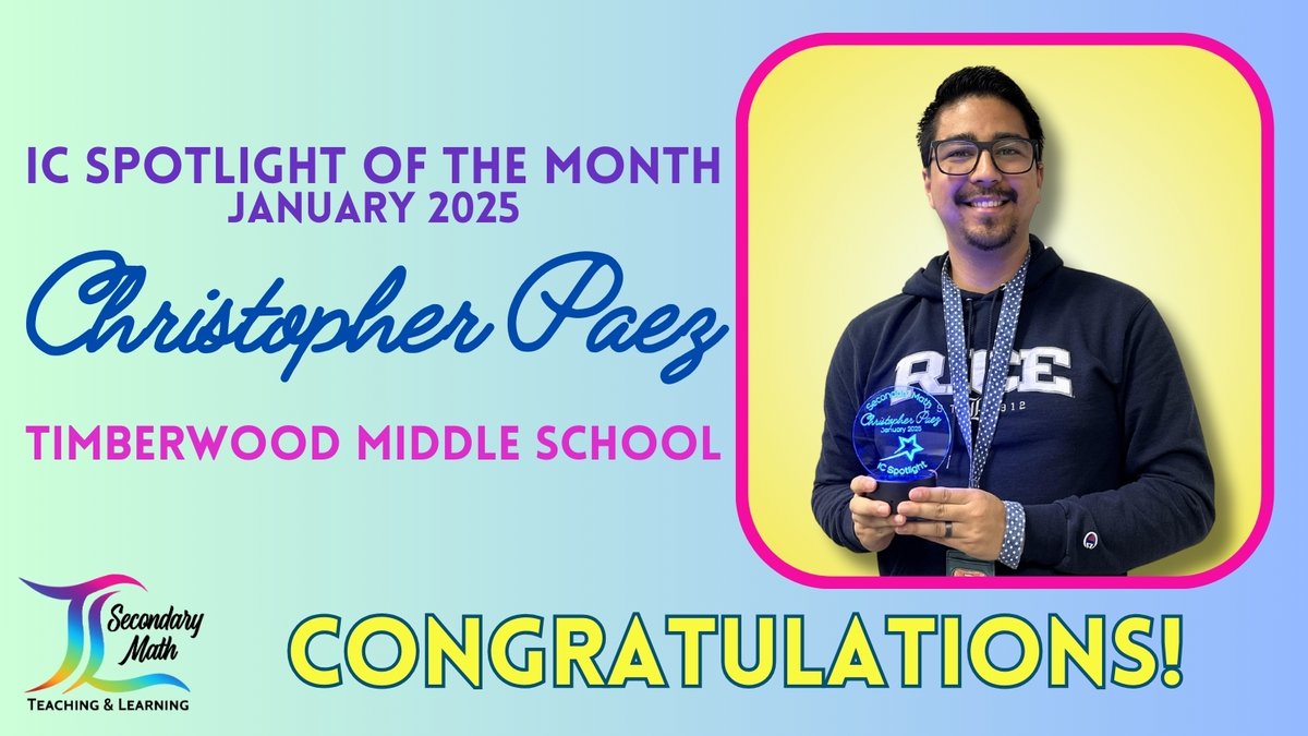 Humble_2ndMath's tweet image. Congratulations to Christopher, our IC Spotlight for January!🌟Chris has worked hard to deepen his content knowledge &amp;amp; create efficient PLCs with aligned, high-quality lessons. His efforts have strengthened lesson planning and teaching, making a real impact on student learning!🙌