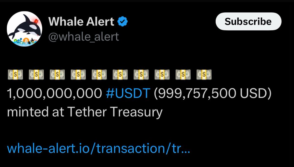 🚨 BREAKING 🚨

$1 BILLION USDT JUST MINTED 
AT THE TETHER TREASURY.

GET READY FOR THE PUMP !!